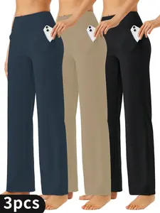 AOTILIUS 3-Pack Women's Yoga Pants Wide Leg High Waisted With Pockets Sweatpants Loose Cozy Comfy Sports Athletic Lounge Casual Basic Womenswear SpringStatements