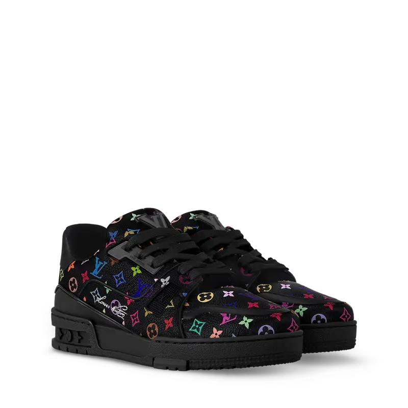 ‮ nottiuV siuoL  ‬     X  Sneaker Black Multicolor Monogram Trainer Men's Luxury Low-Top Skate Shoes