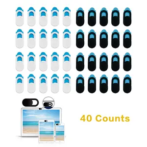 40 Counts Webcam Cover Slide Ultra-Thin, Black & White Set (20 Each) for Computer Webcam, Security Blocker for Privacy Protection