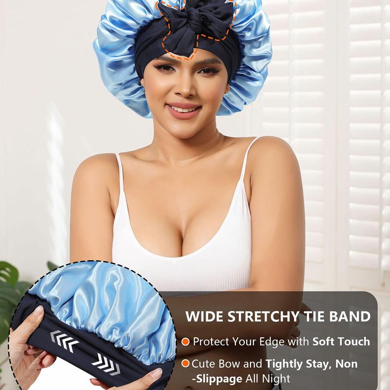 AWAYTR Reversible Satin Bonnet for Sleeping Women Double Layer Hair Bonnet with 2PCS Hair Scrunchies Elastic Tie Band Night Cap Pink Flowers Nightcap ikTokShopBlackFriday