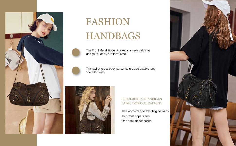 Angel Kiss Vintage Crossbody Bag (14"x5"x13") - PU Hobo Satchel Purse, Medium Lightweight Elegant Convertible Stylish Women's Work Bag, Ideal for Summer Daily Use & GF Gift,sohochic