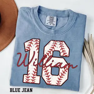 Custom Baseball Number Shirt, Comfort Colors Baseball Tee, Personalized Baseball Player Shirt, Baseball Fan Gift, Game Day, Sports Mom tee