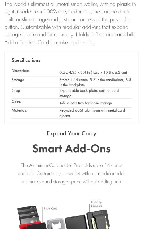 Ekster Cardholder Pro - Lifetime Warranty - Smart Wallets With Pop-up Card Access - Holds 1-14 Cards - 100% Recycled Aluminum 6061