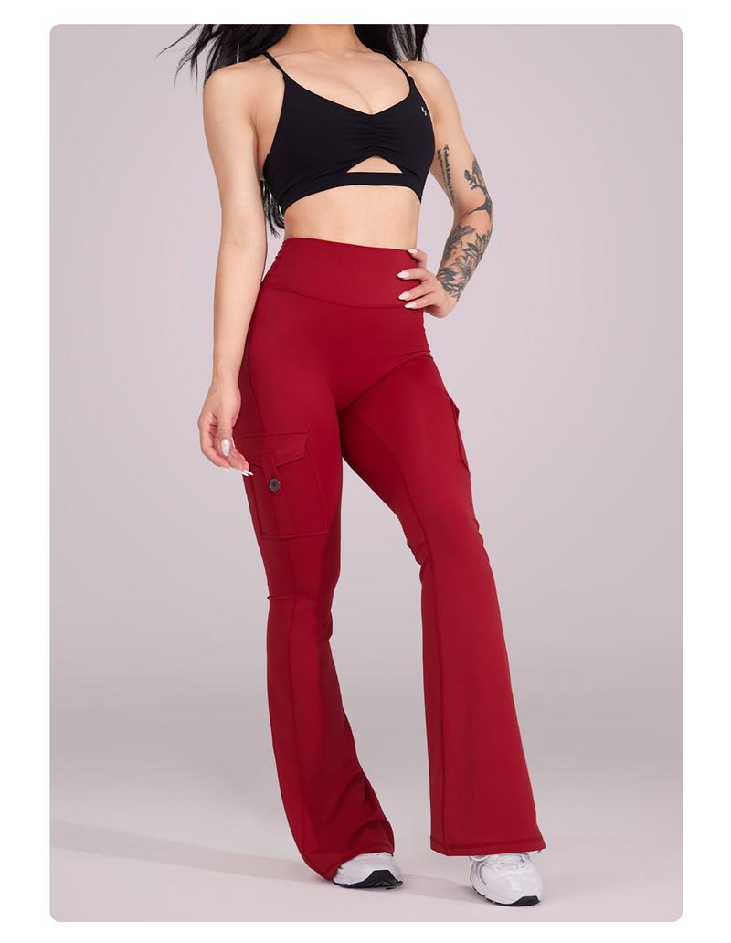 YEOREO CoreFlex High Waist Tummy Control Flare Leggings with Pockets Seamless Scrunch Butt-Lift Cargo Yoga Gym Pants