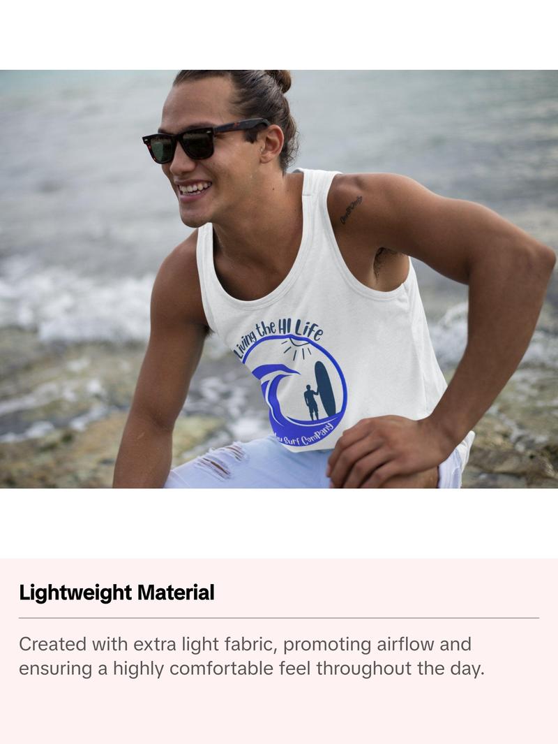 O'ahu Surf Company Men's Living the HI Life Hawaii - HI-Surf Tank Top, 100% Combed Cotton - Fabric Menswear Gym