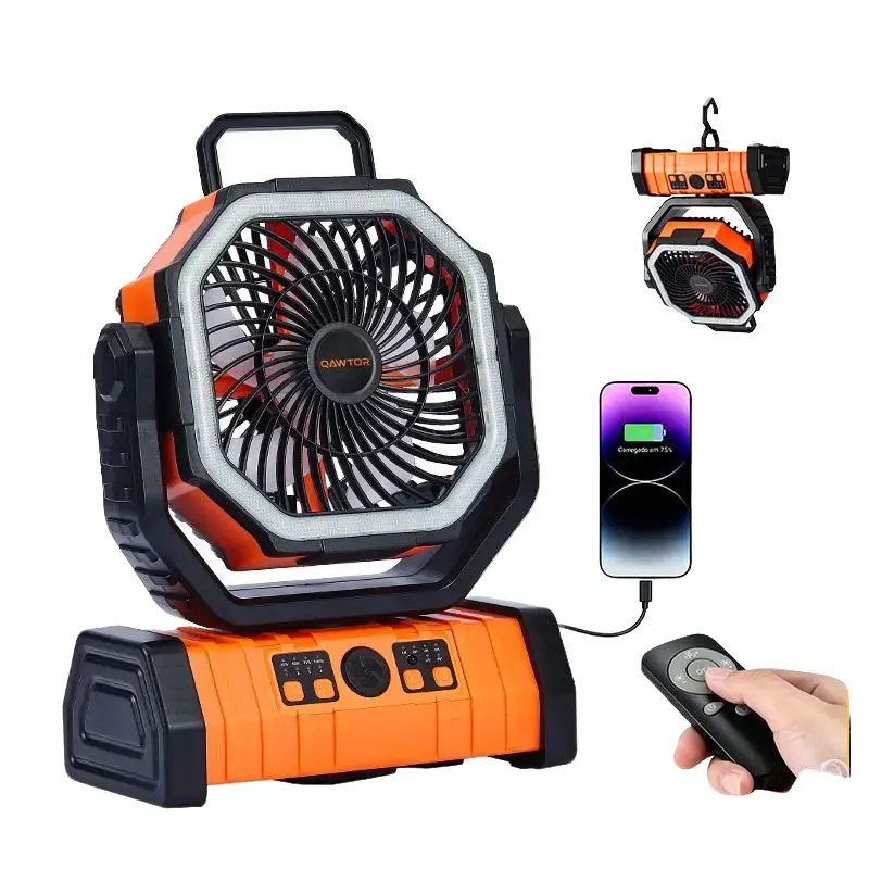Portable Camping Fan with LED Light - Handheld Turbo Fan, Compact, Low-Noise Oscillating, Auto-Off Timer, 20000/18000mAh Portable Charger Batteries, 360° Rotating Hook, Remote Control, Cool Gadgets for Camping, Beach Use,dorm essentials,home essentials