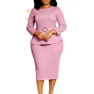 Dresses women Casual Elegant Long Sleeve 0-neck Office Dresses women with belt