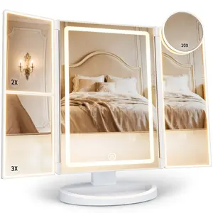 Makeup Mirror with Lights, 1X/2X/3X/0X Magnifying Mirror with Light and Touch Switch,Vanity Mirror with 3 Color Light and 80 LEDs, 3-Sided Lighted Magnified Mirror