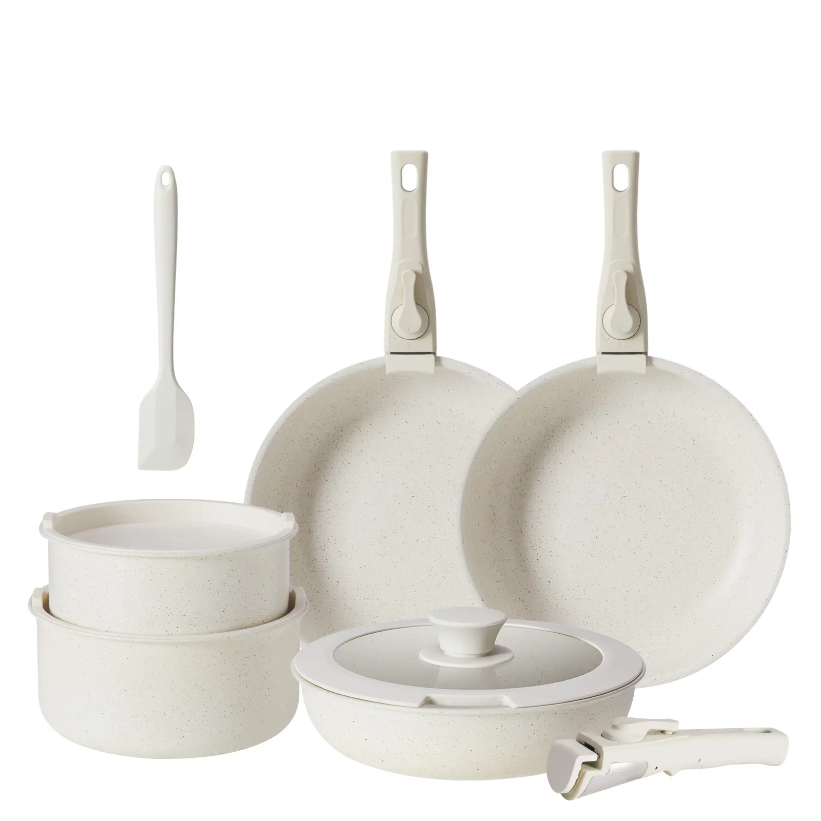 12-Piece Nonstick Kitchen Cookware Set - Pots and Pans with Detachable Handle, Induction-Compatible, Dishwasher-Safe, Oven-Safe