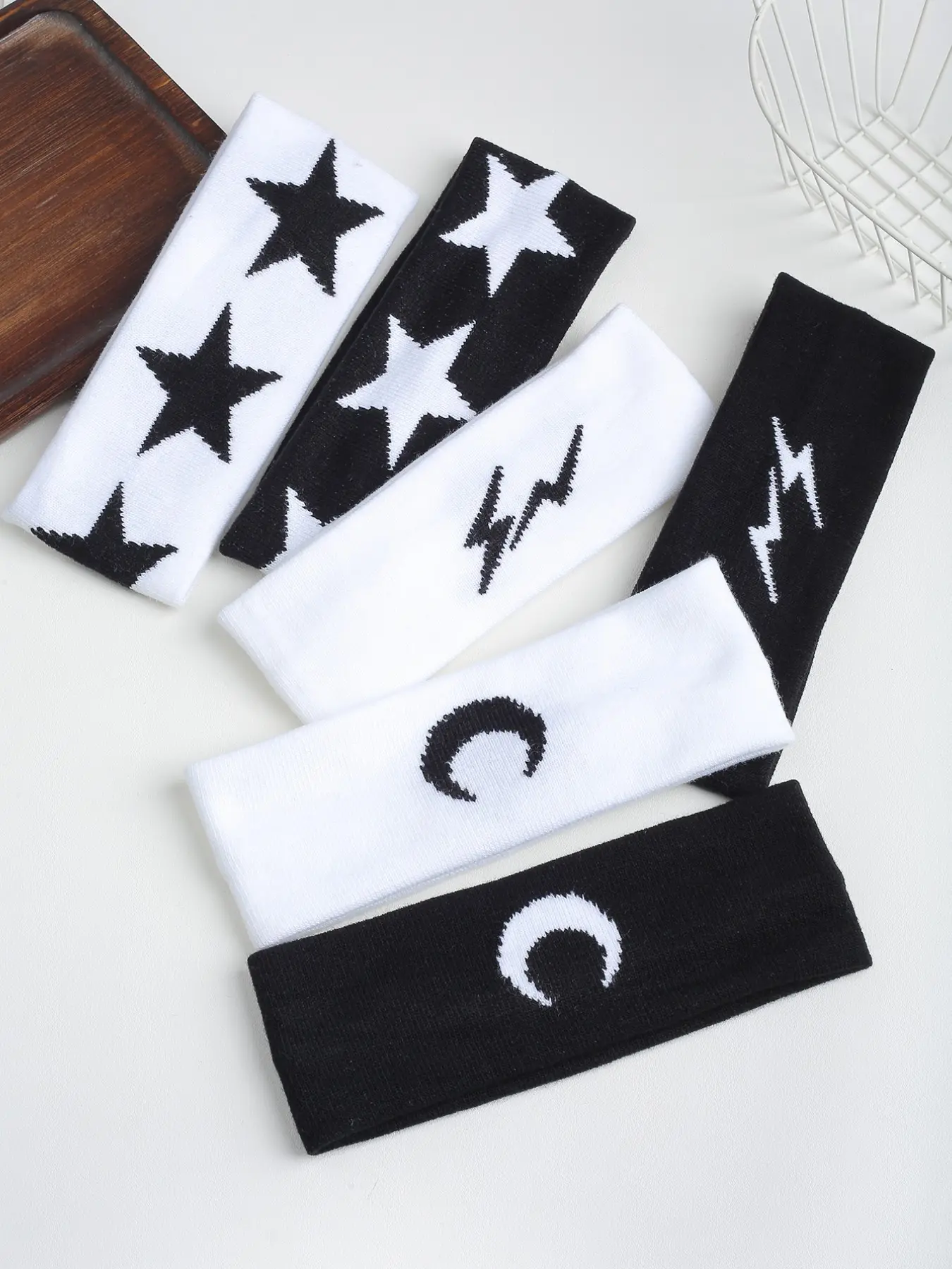 6pcs Autumn Winter Thin Knitted Moon Star Lightning Hair Bows Set, Casual Daily Wear, Sports Yoga, Elastic Sweat Absorbent Headbands, Headbands Women, Elastic Fashion Headbands, Hairbands