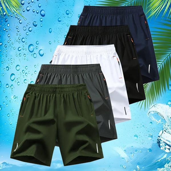 5-Pack Solid Color Lightweight Training Shorts — Vacation Essential, Versatile for Light/Casual Wear, Summer Street Style, Ice-Cool Quick-Dry, Zippered Pockets, Available in Multiple Colors Men's Lightning Print
