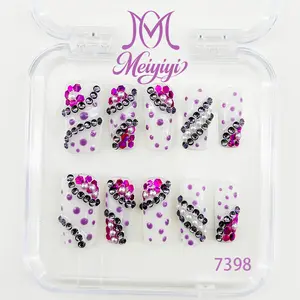 .DP.7398.Purple Polka Dot Rhinestone Wearable Nails
