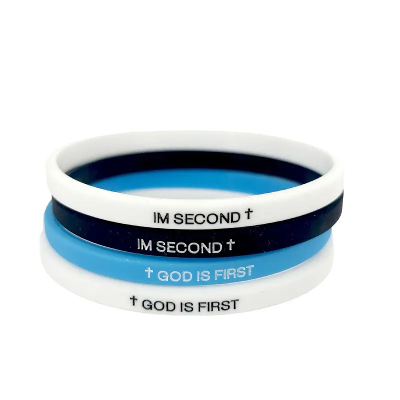 2026 Fashion 4 Pack GOD IS FIRST IM SECOND Bracelets - Interchangeable Black & White Christian Silicone Bands, Mix & Match Scripture Wristbands, and Uplifting Christian Gift Set for Men Women Teens,charm bracelets