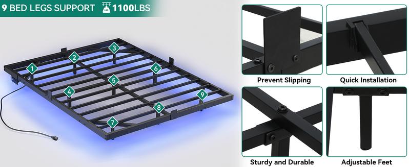 Yitahome Floating Bed Frame Full/Queen/King Size, LED Bed Frame with Charging Station, Metal Platform Full Bed with Heavy Duty Steel Slats Supports, No Box Spring Needed, Easy Assembly