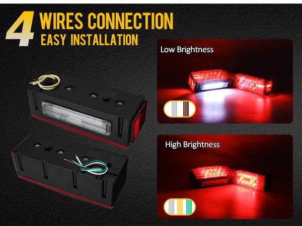 Partsam 12V LED Submersible Low Profile Rectangular Trailer Lights, Waterproof LED Combination Trailer Tail Light Kit Stop Brake License Plate Turn Running Lights Sealed for Boat Trailer Truck