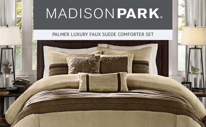 Madison Park Palmer 7 Piece Comforter Set - Pieced Microsuede with Embroidery Details