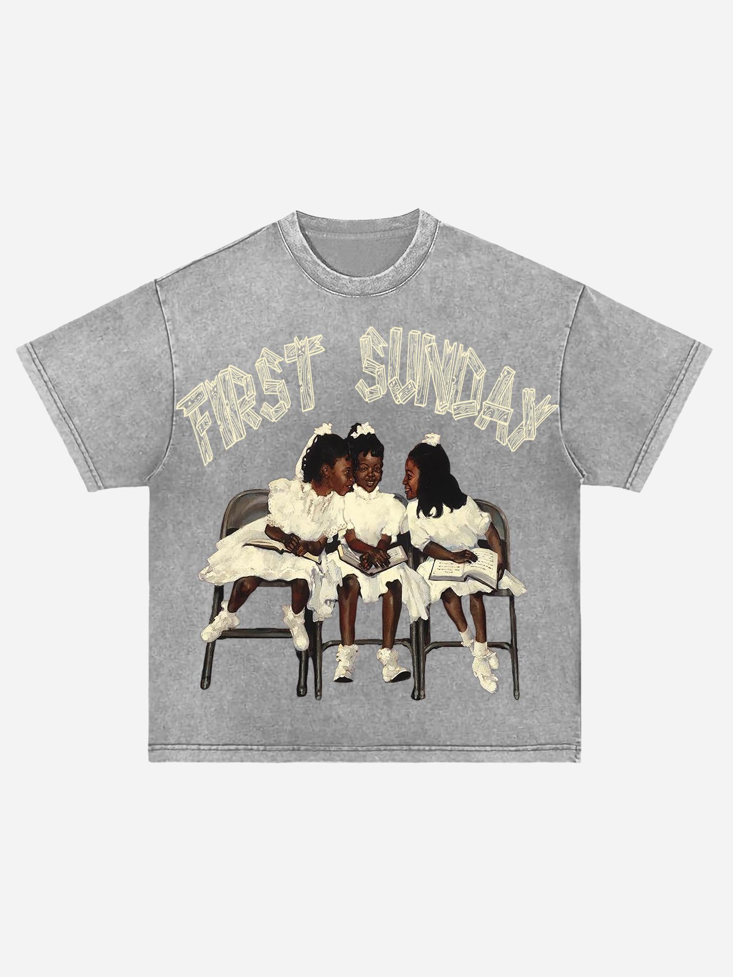 Sopula Studio Men's Streetwear First Sunday Old-color washed cotton Comfortable and stylish round-neck short-sleeved Tshirt