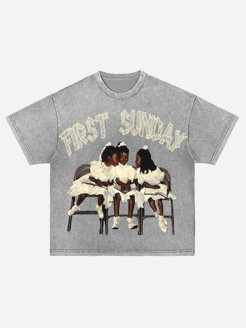 Sopula Studio Men's Streetwear First Sunday Old-color washed cotton Comfortable and stylish round-neck short-sleeved Tshirt