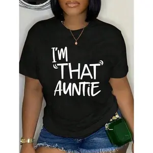 100% Cotton I'm That Auntie Funny Best Aunt Tee T-Shirt Women's Summer Plus Size Classic Soft Crew Neck Tee Tops