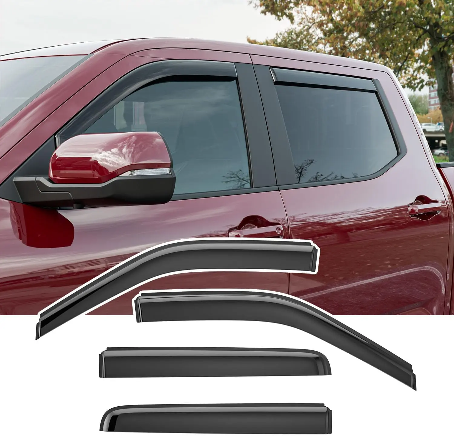 Rain Deflector Compatible with 15-25 Ford F150 SuperCrew 17-25 Raptor 23-26 Colorado&Canyon 20-26 Gladiator&18-26 Wrangler 2016-2026 Tacoma 22-26 Tundra 21-26 Bronco 14-18 Silverado&Sierra 1500 19-26 Silverado 1500 19-26 RAM 1500 25-26 4Runner