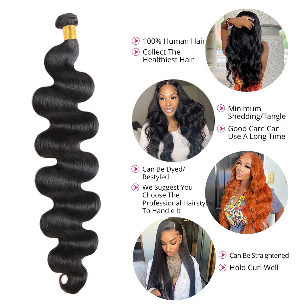 Body Wave Hair Bundles with Closure Brazilian Human Hair 3/4 Bundles with 4x4 2×6 Lace Closure Sew in