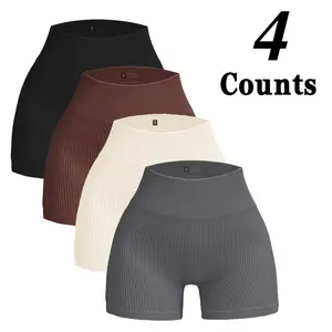 Name 4pcs Set Fitness Shorts Women's Seamless High Waist Butt Lift Ruched Yoga Gym Shorts Solid Color High Stretch Nylon Fabric