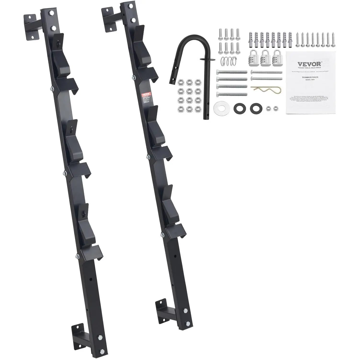 VEVOR Trimmer Rack, 3 Place Weeder Trimmer Rack, Trim Holder Trailer Rack with Zinc Alloy Password Lock, Wall-Mounted or Mount on Trailer, Pair
