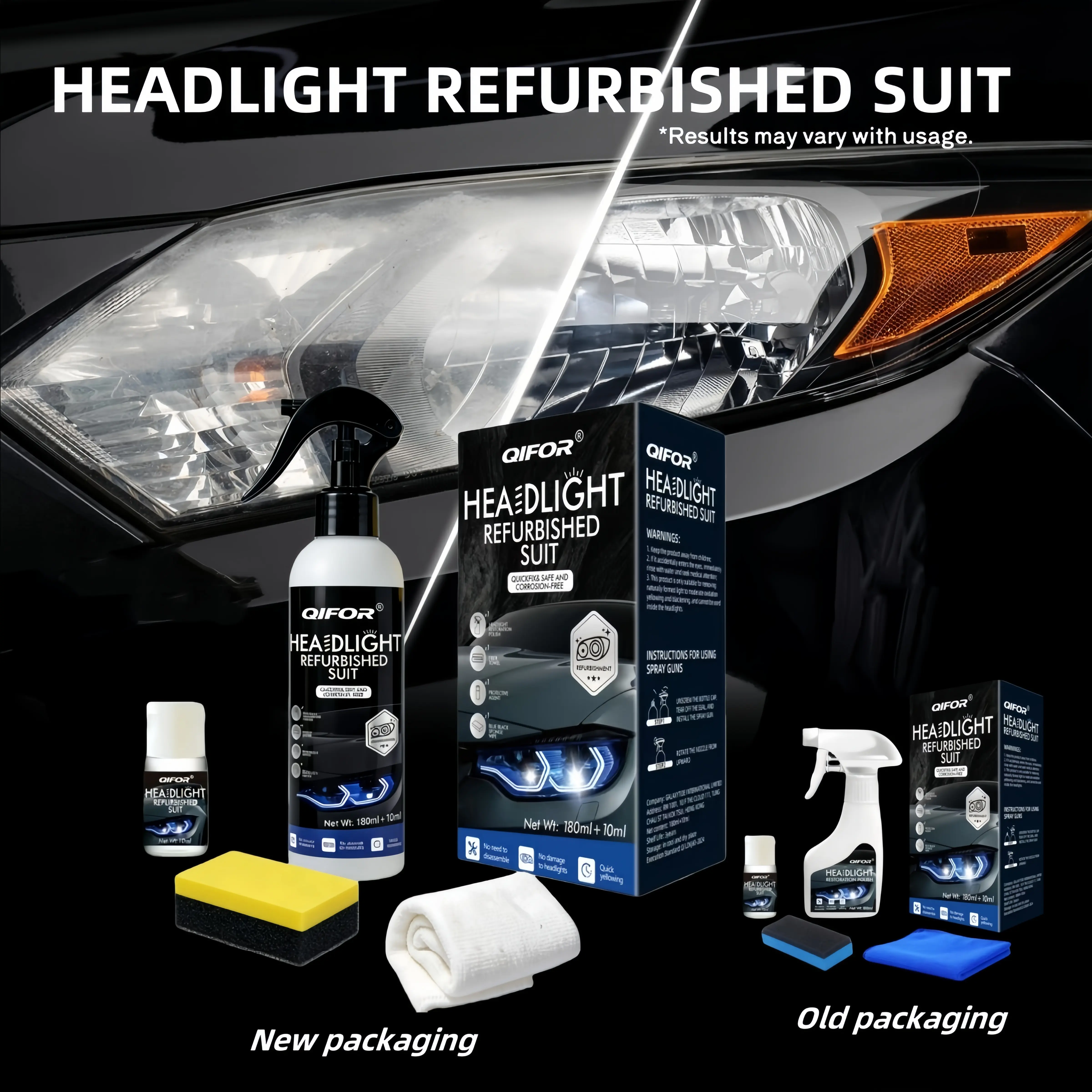 QIFOR Automotive Headlight Restoration Fluid - Car Detailing Tool for Oxidized, Yellowed, Blurred Headlamps with Enhanced Crystalline Coating Refurbishing Function, Surface Cleaner, Oxidation Fix