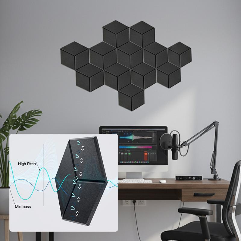 12 Pack Self-Adhesive Acoustic Panels 12" X 10" X 0.4" - Sound Proof Foam Panels for Walls with High Density, Y-Lined Design, Flame Resistant, Absorb Noise and Eliminate Echoes(Black)