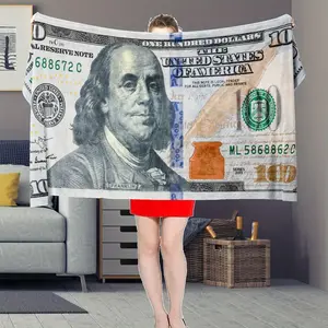 1pc, $100 HD Print Blanket Funny $100 Print Multi-Purpose HD Print Outdoor Beach Camping Living Room Sofa Pet Office Cover Blanket Flannel Blanket Cover Blanket Living Room Decorative Flannel