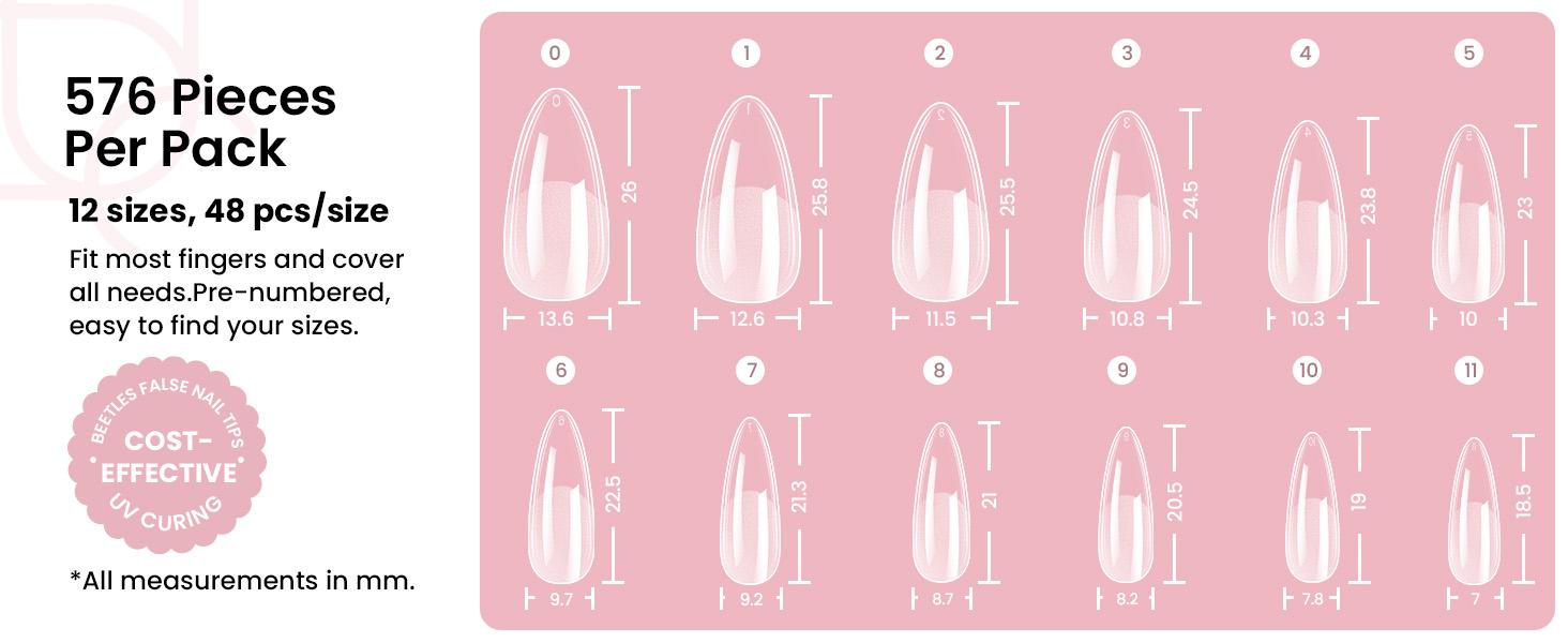 Beetles Gel Nail Kit with Nail Dehydrator and Primer, 576Pcs Half Matte Etch-X Gel Nail Tips Solid Nail Glue Mini Nail Lamp Acrylic Nail Tips Easy DIY Nail Extension Set Gift for Women