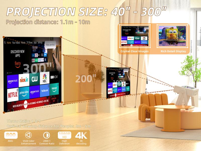 【TouchScreen/Built-in APPs/Auto Focus Keystone】XBJ Smart Portable Projector with Touch Tablet, 4K Support Outdoor Proyector, WiFi6 Bluetooth for Home Theater/Gaming/Outdoor (270° Stand & 250") Lcd Audio Lcd Audio Automatic Noise Space video