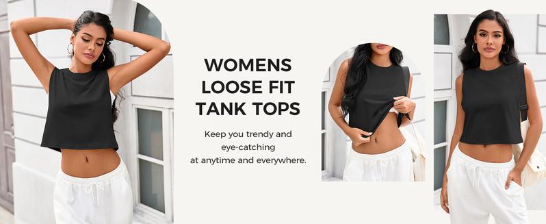 Fisoew Womens Workout Cropped Tank Tops Boxy Loose Fit Casual Sleeveless Shirts Athletic Crew Neck Summer Basic Tees #Springtok #TikTokShopJumpstartSale