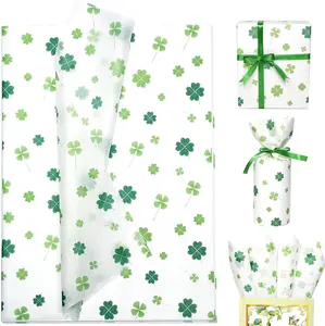 St. Patrick's Day Shamrock Gift Wrapping Tissue Paper, Pretty Four-leaf Clover Pattern Tissue Paper for Gift Bags Craft, Sage Green Gift Tissue for Birthday Baby Shower Spring Easter,30 Sheets 20x14in
