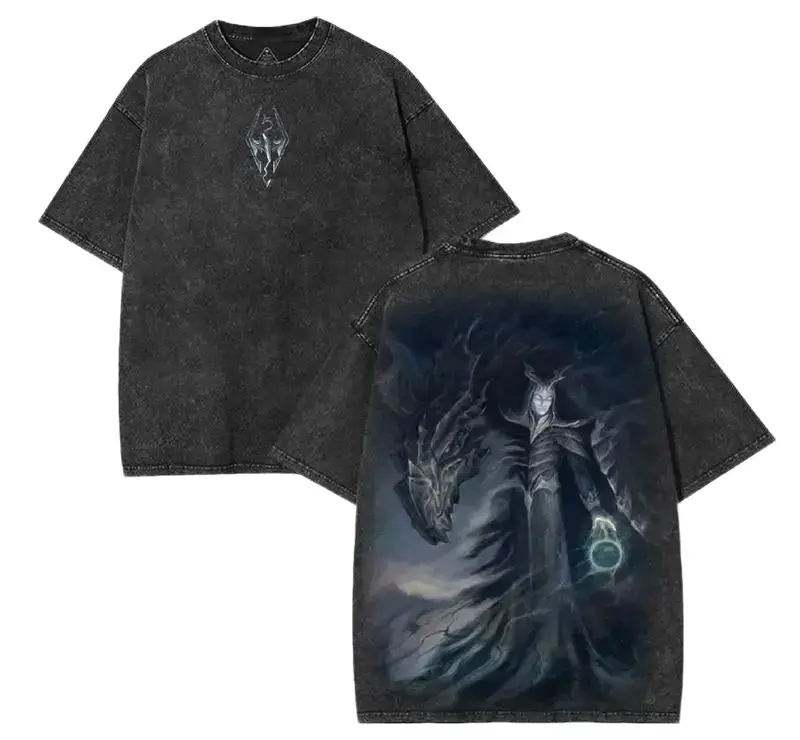 Vintage Acid Washed Oversized Graphic Tee Men Women, Premium Lightweight Cotton Streetwear Top. The Elder Scrolls Skyrim Alduin The World Eater Retro Gaming T-Shirt. Y2K Grunge Aesthetic Gamer Merch Casual Trendy US Clothing Gifts For Men 2026.