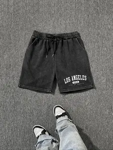 Men's Regular Fit Letter & Logo Print Drawstring Waist Shorts, Casual Street Shorts for Summer, Men's Bottoms for Daily Wear, Cotton