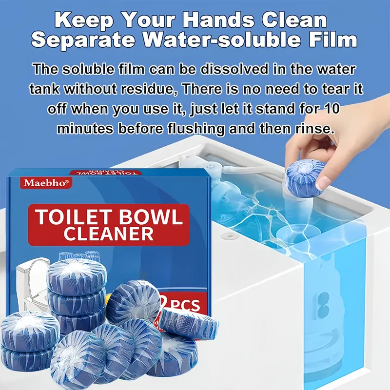 12-24PCS Tank-Only Non-Bleach Wet-Activated Toilet Bowl Cleaners, Auto-Cleans Every Flush, Soluble Film, Residue-Free, Deodorant, Stain & Odor Fix, Safe & Effective, Deep Cleaning & Descaling, Light Blue Water, 7-10 Days Use, Household Cleaning Supplies