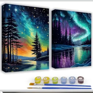 2 Pack Paint by Numbers Kit for Adults - Acrylic Easy Framed Canvas Arts and Crafts 8x12inch