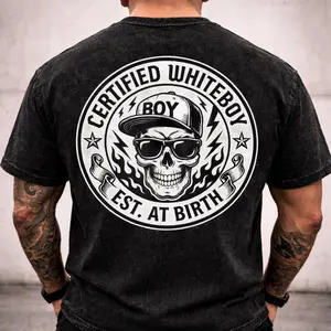 Certified Whiteboy Washed T-Shirt, Dark Aesthetic Streetwear Tee, Vintage Wash Urban Style Shirt, Unisex Street Fashion Graphic Tee