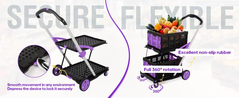 Utility Cart,2 baskets included,Folding Shopping Cart,Multi-Functional Collapsible Cart,Grocery Cart on Wheels Foldable with Storage Crate,camping cart Carrying Transport Multi-Purpose large capacity utility wagon personal,BlackFriday