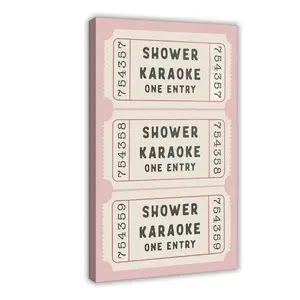 Retro Pink Bathroom Canvas Posters Shower Karaoke Ticket Wall Art Trendy Cute Girly Room Shower Singing Aesthetic Prints Painting For College Bathroom Toilet Wall Decor