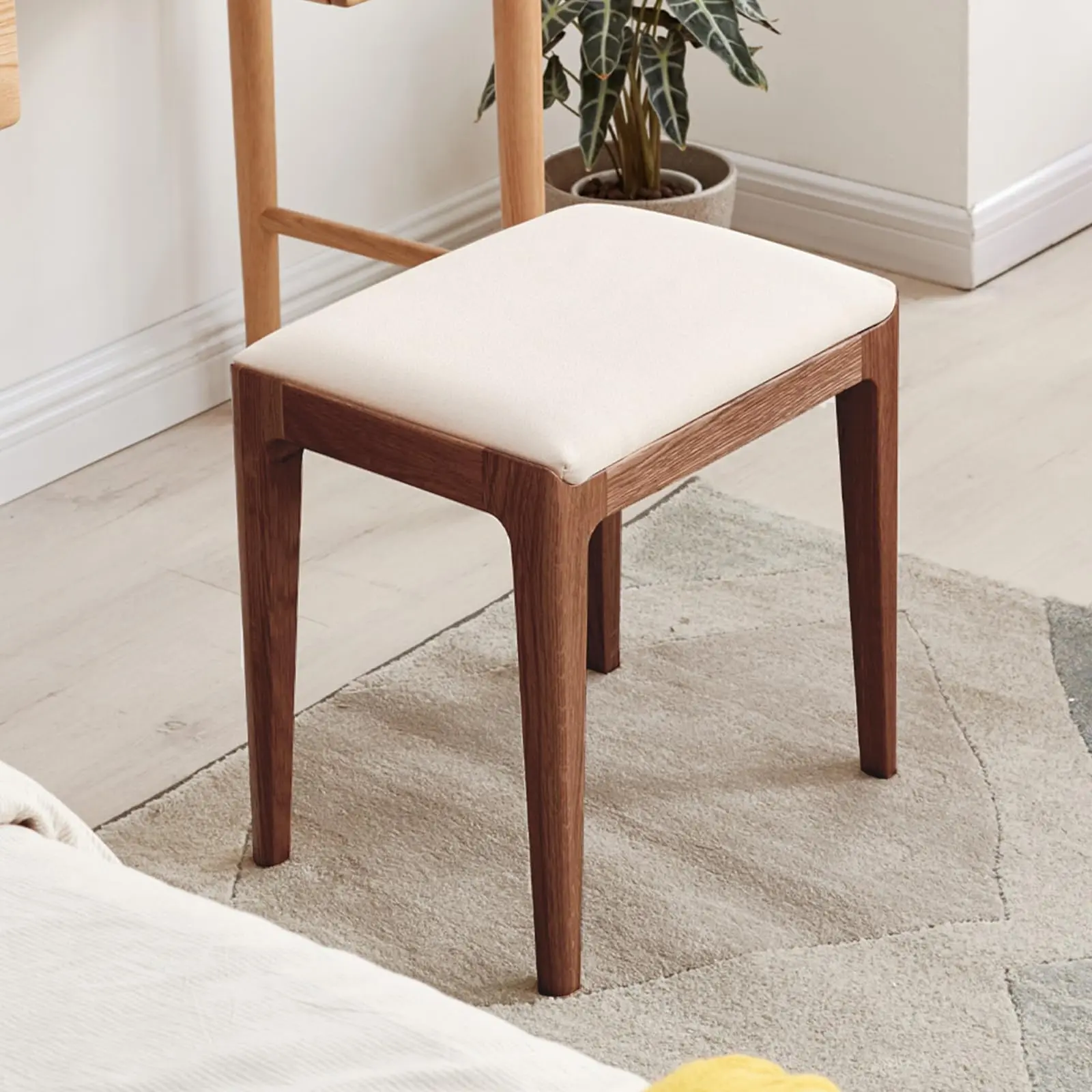 YESWOOD Solid Wood Small Vanity Stool Chair, High-Rebound Sponge Seat, Easy Assembly Makeup Chair, Footstool for Bedroom, Dining Room, Entryway