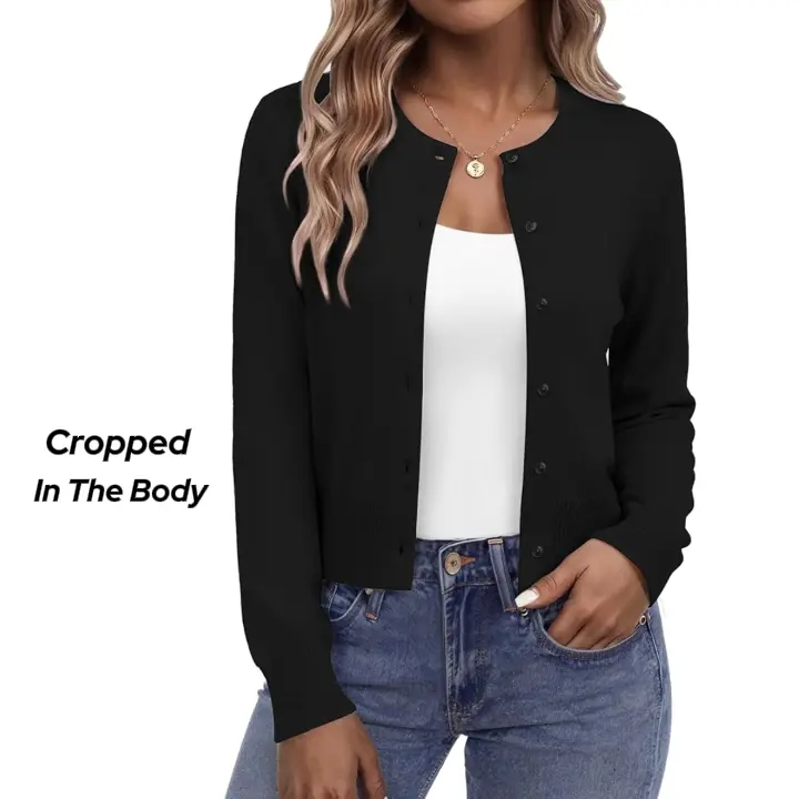 Women's Cropped Cardigan Sweater Lightweight Bolero Shrug for Dress Button Down Crew Neck Cardigan Cute Knitted Shrug Sweater Business Dressy Casual Outfits Trendy Fall Spring Fashion2026 Breathable Clothes for Casual Office Layering Cover Up Women's Tops