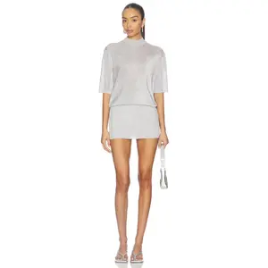SEROYA Rae Metallic Mini Dress in Silver