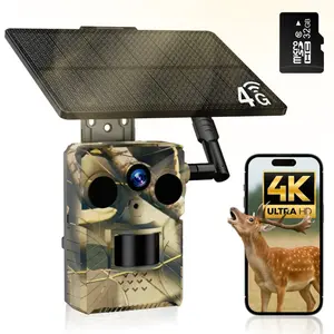 4G LTE Trail Cameras Outdoor Solar - 4K Color Night Vision, Waterproof Hunting Essentials 9000 mAh Battery with Solar Panel, 0.3s Trigger Speed, Security Cameras for Home SD Card Included