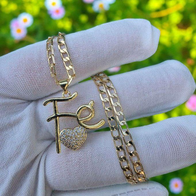 Faith pendant with cuban chain gold plated necklace