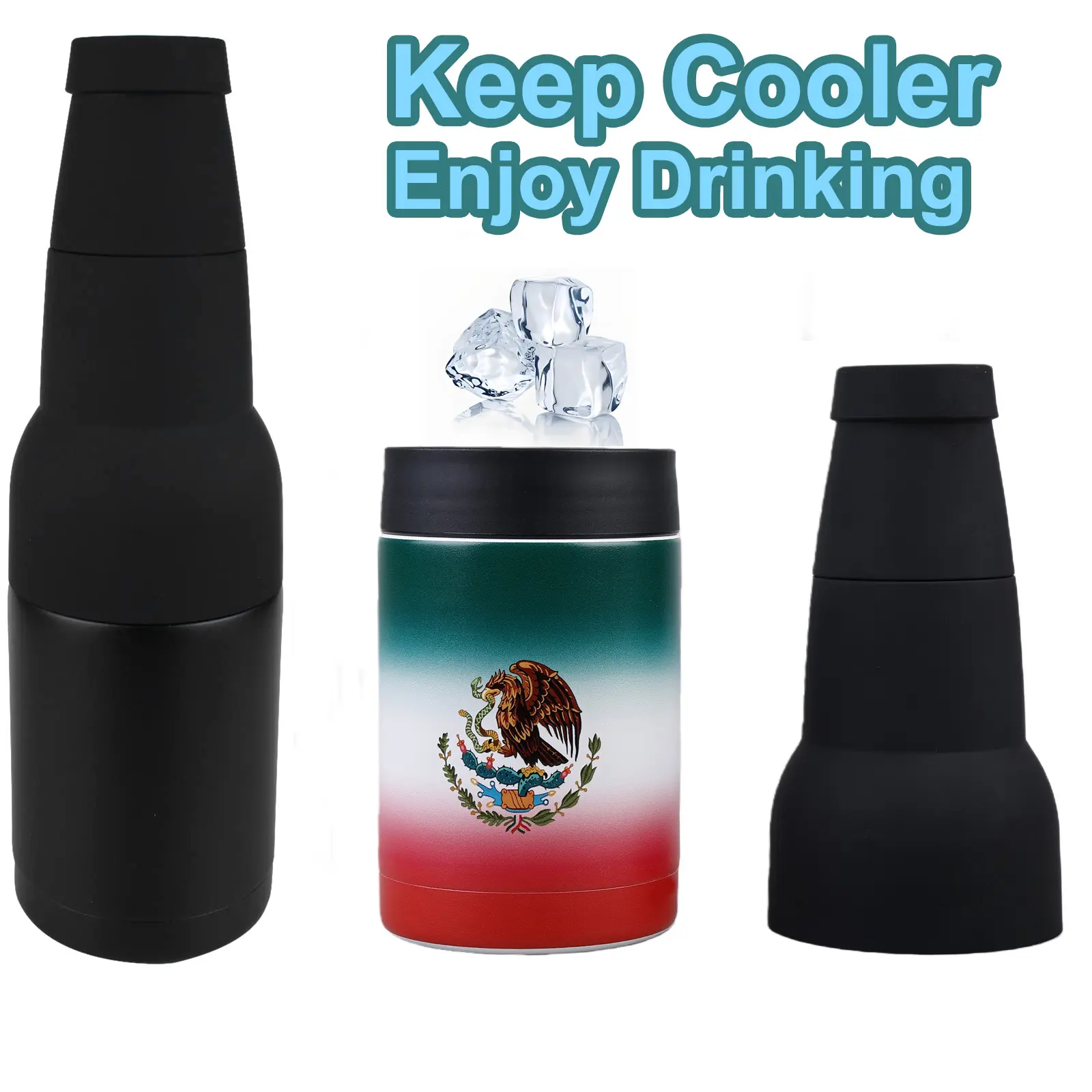 Beer Bottle Cooler, Can Cooler, 3-in-1 Beer Keeper Bottle, Beer Coozies for Bottles and Cans with Bottle Opener, 12oz Slim Can Beer Bottle Insulators Holder, Double Wall Stainless Steel Insulated Can Cooler for Cans & Beer Bottle