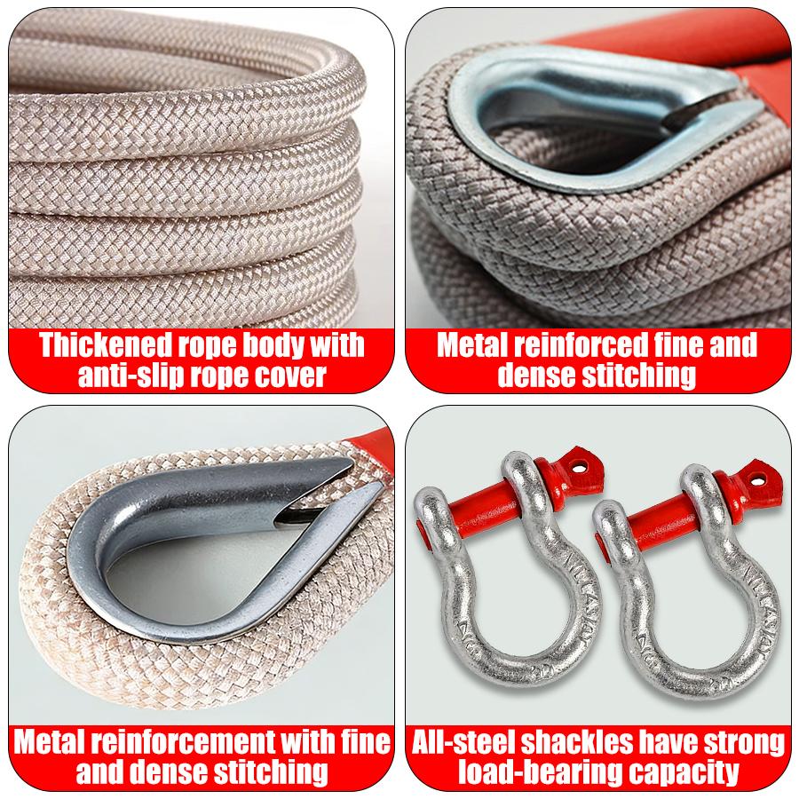 Kinetic Recovery Tow Rope, 40000 Lbs (16.5ft with  Shackle) Extreme Duty 35% Elasticity Energy Offroad Snatch Strap, Vehicle Recovery Kit for Jeep Car Truck ATV UTV SUV