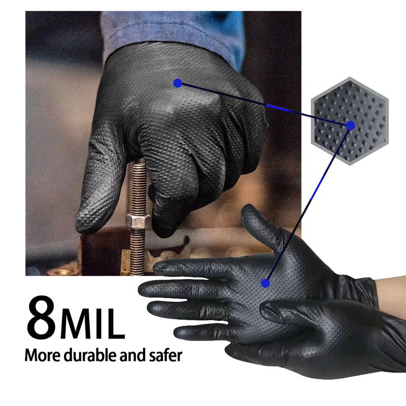 GP Craft Heavy Duty 8Mil Diamond Textured Black Nitrile Gloves for Automotive Work Cleaning Hand Cover Box  Ultra Grip Secure Grip