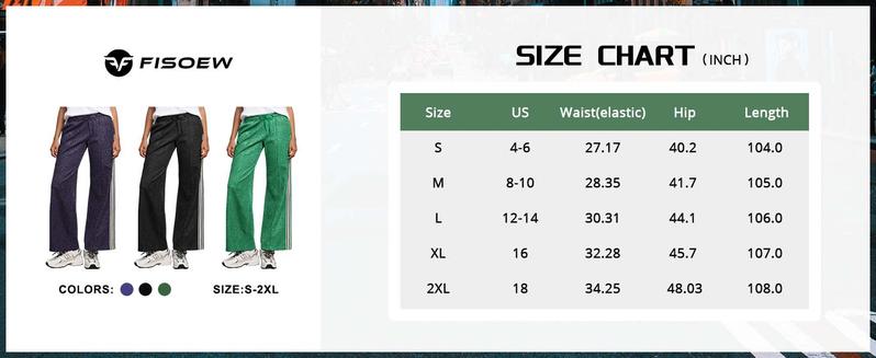 FISOEW Sports Women's Glitter Wide-Leg Sweatpants Elastic Waist Drawstring Pants with Contrast Stripes & Side Pockets Casual Retro Track Pants dark green black  long  pants,Valentine's Day Gift Recommendations